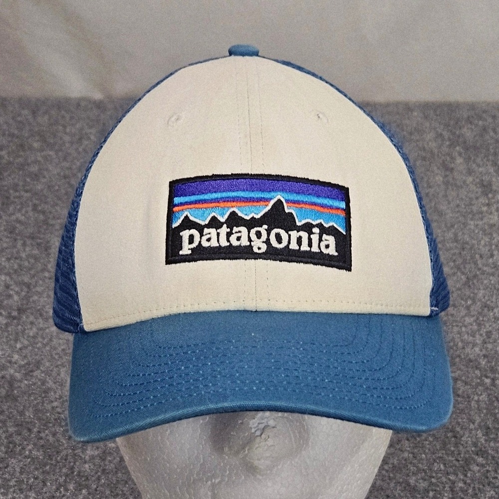 Patagonia Trucker Hat Blue Cream P6 Logo Snapback Mesh Cap Outdoor Gorpcore